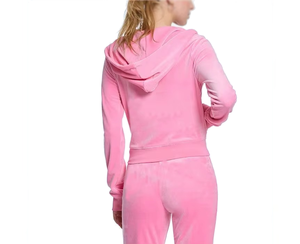 Women's <b>Pink</b> Hooded <b>Tracksuit</b> Full Sleeve Zipper Front Solid Color Casual Sportswear Jogging Set With Side Pockets - Product Image 6