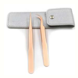 Juego de Pinzas para Extensión de Pestañas de Acero Inoxidable Color Oro Rosa, Rectas y Curvas Resistentes, con Estuche, Herramienta de Maquillaje para Injertos - Product Image 5