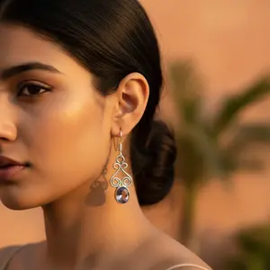 Boucles d'oreilles en argent 925 avec placage or, bijoux pour femmes avec pierres précieuses, améthyste, perles, diamants pour les mariages et les fêtes - Product Image 1