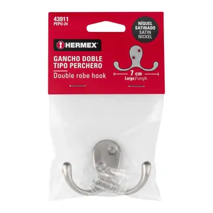 HERMEX nichel satinato ganci da parete e appendiabiti scatola di 12 unità doppio appendiabiti - Product Image 4