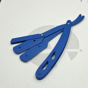 Rasoir droit professionnel en acier inoxydable, manche en acier inoxydable bleu, rasoir de barbier pliable - Product Image 5