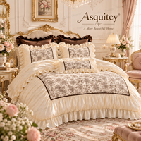 Parure de lit 3 pièces élégante et luxueuse à imprimé floral avec volants, pour lit Queen et King, 1 housse de couette et 2 taies d'oreiller, 200 fils/cm², commande d'essai personnalisée à faible MOQ