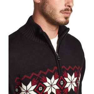 Maglione da Uomo Impermeabile con Zip a Quarto, Nero, Taglia S, 100% Cotone, Stampa Fiocchi di Neve, Autunno Inverno, Mezza Manica - Product Image 4