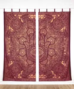 印度棉工艺品嬉皮士房间窗户处理门帘Ombre悬垂栗色印花花卉设计波西米亚风格窗帘