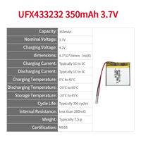 Batterie Lipo rechargeable 3,7 V 350 mAh UFX 433232 avec PCM et connecteur Fabriquée en Chine pour batterie d'instrument de nettoyage