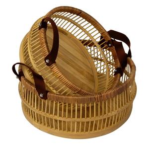 Haute bonne qualité bambou rotin ensemble Table de service plateaux décoratifs maison Durable osier écologique maison stockage organisateur - Product Image 2