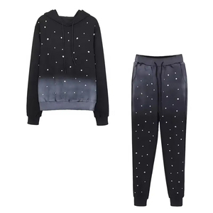 Offre Spéciale Top Qualité Deux Pièces Jogger Survêtement Ensemble Femmes Plus La Taille Hoodies Femmes 2 Pièces Strass À Capuche & Pantalon Ensembles - Product Image 1
