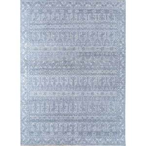 Tapis en laine noué à la main Erbe AKWL-3106 bleu, 9x12, motif géométrique rectangulaire, pour la décoration de la maison, du salon et de l'couloir - Product Image 1