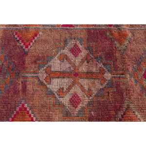 2.4x11.4 ft Herki Turkish Rug, <b>Brown</b> Bordered Vintage Rug <b>Wool</b> - Product Image 5