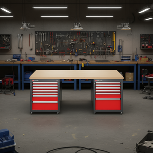 Banc de travail bas Facom de 2,2 m avec 13 tiroirs et plan de travail en bois, armoire à outils - Product Image 3