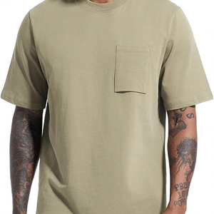 Camiseta con bolsillo de manga corta de peso pesado de corte regular para hombre, camisetas ecológicas gruesas con cuello redondo de algodón 100% - Product Image 5