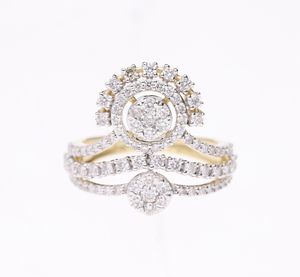 แหวนดีไซน์เนอร์ทรงวงแหวนคู่ประดับเพชรทรงบริลเลียนต์เจียระไนแบบหลายวง ดีไซน์หรูหราสง่างาม ทำจากทองคำขาว 14K ชุบโรเดียม - Product Image 2