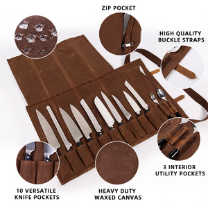 Sac de rangement pour couteaux en toile et cuir, robuste, organisateur d'outils de chef, rangement de couverts de cuisine de qualité supérieure, anti-odeurs, léger et confortable - Product Image 4