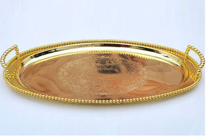 Bandeja dorada de latón de forma redonda, bandeja de servicio de lujo, novedad de 2022 - Product Image 3