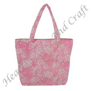 Sac fourre-tout matelassé en toile de coton indien fait à la main Sac matelassé de plage Jhola avec bloc à la main imprimé court pour le shopping et l'épicerie - Product Image 2