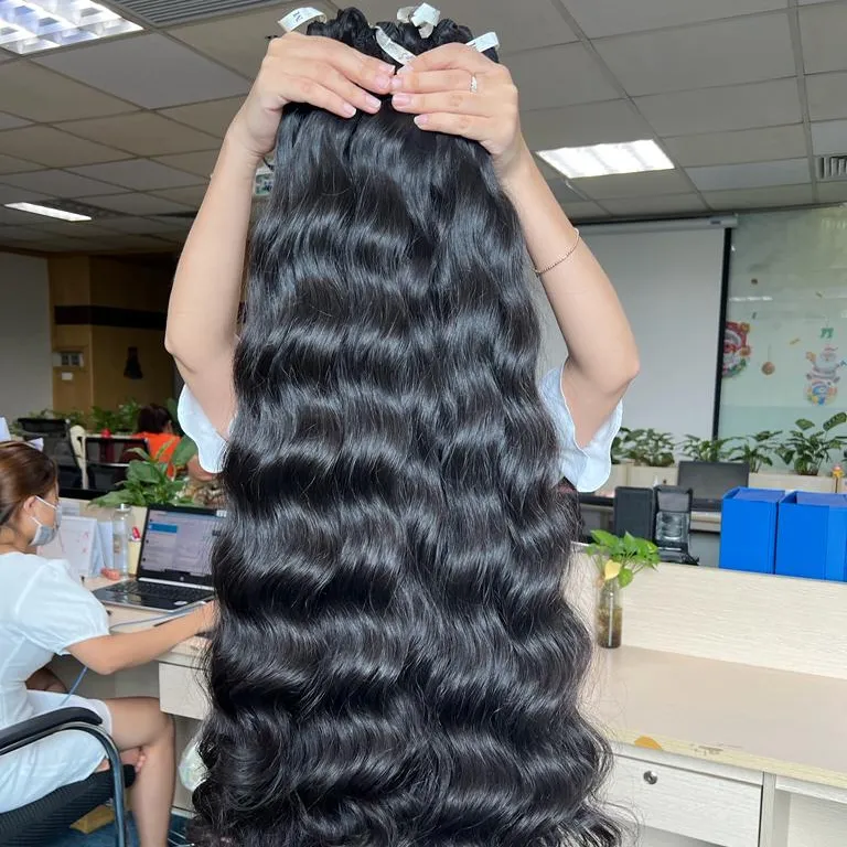 100% cabelo virgin cru vietnã preço atacado-alta qualidade feixes de cabelo-ondulado natural