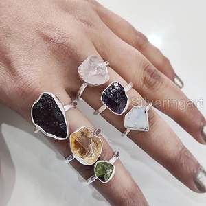 Rough Stone Jewelry Women's <b>Ring</b> Natural Emerald Sapphire Tanzanite Herkimer Gemstone Statement Jewelry 925 Sterling Silver <b>Ring</b> - Product Image 4