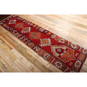 2,7x10,9 ft Vintage Rug, <b>Runner</b> Turkish Rug, <b>Red</b> Geometric Rug - Product Image 4