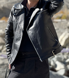 Chaqueta de cuero de talla grande de alta calidad, chaqueta de cuero para uso en exteriores, chaqueta de cuero para hombre con cuello levantado - Product Image 1