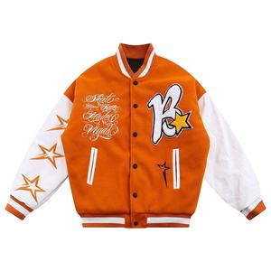 Chaqueta Bomber Varsity de Manga Larga Naranja para Hombre, Personalizada con Logotipo, Bordado de Lana Chenille, Camuflaje, Lona Formal de Alta Calidad, Estilo Vintage - Product Image 1