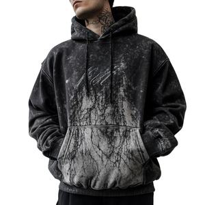 เสื้อฮู้ดดี้ปักลายแบบกำหนดเอง ผ้าฝ้าย 100% ทรงโอเวอร์ไซส์ ล้างสีแบบแอซิด ไหล่ตก ทรงบ็อกซี่ ดีไซน์ทันสมัย สำหรับผู้ชาย - Product Image 1