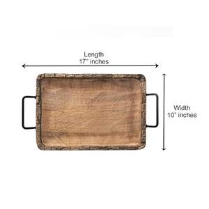 Plateau de service en bois de qualité supérieure avec poignée en métal organisateur élégant fonctionnel durable idéal pour le café à la maison - Product Image 2