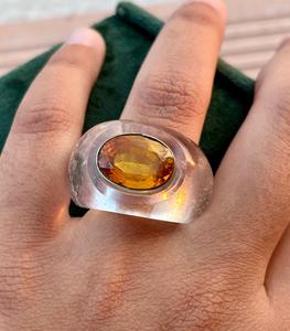 Uniquely Hand Carved Natural <b>Crystal</b> Quartz Gemstone <b>Ring</b> with Citrine <b>Crystal</b> Statement <b>Ring</b> Gift for Him - Product Image 1