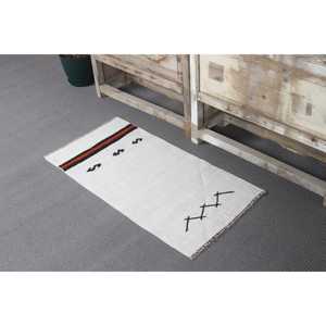 Tapis Kilim vintage 1,7 x 3,2 pieds, tapis turc, tapis en laine à carreaux blancs - Product Image 4