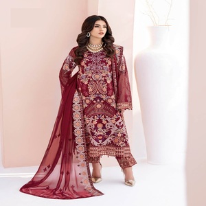 Salwar Kameez de luxe de haute qualité, style pakistanais, pour occasions spéciales, en chiffon, avec broderies lourdes, costumes Sharara pour mariage - Product Image 4