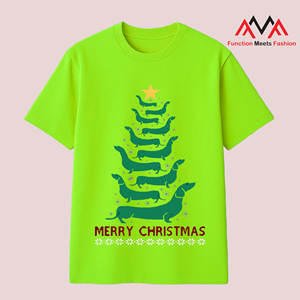 Camiseta Verde Lima de Cuello Redondo, Estilo Casual/Streetwear/Playa, Impresión Digital Ecológica, Vietnamita, Corta, Regular, Navidad - Product Image 6