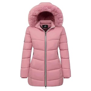 Chaqueta acolchada de tejido largo de invierno para mujer con cuello con capucha, abrigo grueso cálido, puños elásticos, suéter con bolsillos, prendas de vestir exteriores - Product Image 1
