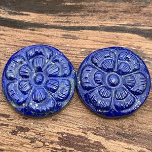 Sculpture moghole faite à la main Lapis Lazuli paire de pierres précieuses bleues naturelles en forme ronde de 15x15mm pour l'utilisation de bijoux 100 pièces produit en vrac - Product Image 2