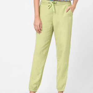 Material de algodón puro logotipo personalizado impreso Color sólido mujeres Jogging pantalones Top artículo de moda Pantalones frescos para mujer - Product Image 1