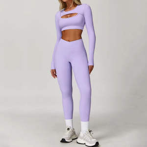 Nouveaux ensembles élégants de yoga sans couture pour femmes Tenue de sport confortable à manches longues Vêtements de sport de haute qualité pour le quotidien - Product Image 3