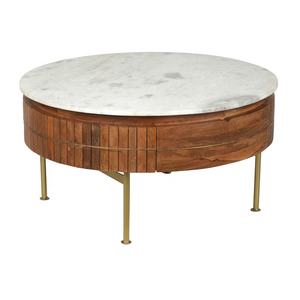 Nouveau design moderne bande de bois de manguier massif forme ronde avec dessus en marbre ajusté en laiton salon industriel maison Table basse - Product Image 1