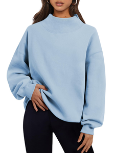 Sweat-shirt polaire d'hiver pour femme de haute qualité, col montant, taille personnalisée, brodé, respirant, décontracté, uni sur le devant - Product Image 3