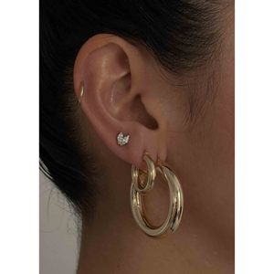Bold <b>Large</b> <b>Hoop</b> Earrings with Zircon Pearl Diamond Huggie Style Trendy Stainless Steel with Rhodium Gold Plating for Party Gift - Product Image 2