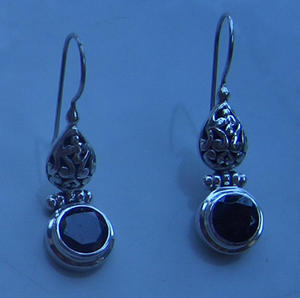 Pendiente negro mar plata Pendiente de plata Concha pendiente redondo negro hecho de plata forma piedra negra - Product Image 3