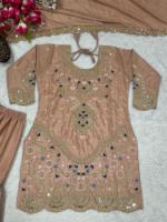 Mariage ethnique indien Kurti Sharara Dupatta Salwar Costume Robe de fête en coton et soie avec broderie fantaisie de créateur.