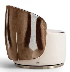 Sillón Giratorio para Salón, Estilo Italiano de Lujo Moderno y Minimalista, Sillas de Cuero Genuino para Sala de Estar - Product Image 1
