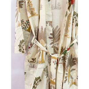 เสื้อคลุมฮิปปี้โบฮีเมียนสำหรับผู้หญิงชุดยาวสุดหรูสำหรับฤดูร้อนชุดกิโมโนพิมพ์ลายดอกไม้ผ้าคอตตอนเข็มขัดแบบผูกเชือกโรแมนติกสำหรับฤดูหนาว - Product Image 3