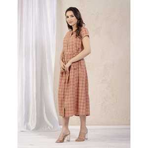 Vestido Corto Estampado de Algodón Color Durazno, Elegante, Casual, Hasta la Rodilla, Mangas Abullonadas, Cierre de Cremallera, Transpirable, Cintura Natural, para el Día a Día y Fiestas, Talla XS - Product Image 3