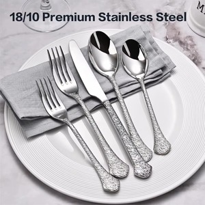 Ensemble de couverts en argent texturé martelé fait à la main pour les hôtels, les restaurants, les cafés, l'usage domestique, les repas décontractés et formels - Product Image 6