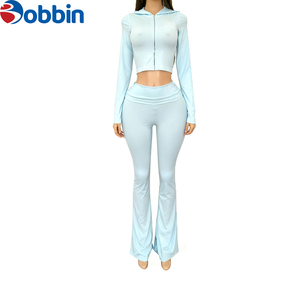 Customized Logo Women's Winter Active Wear Tracksuit Set Full Zip <b>Jacket</b> & Flared Pants 2-Piece <b>Fleece</b> <b>Lining</b> Eco-Friendly - Product Image 2