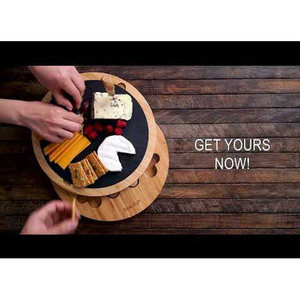 Tabla de Charcutería Redonda de Bambú Ecológica sin Astillas con Juego de Cuchillos Giratorios y Pizarra Extraíble para Cortar Queso y Bloques de Corte - Product Image 2