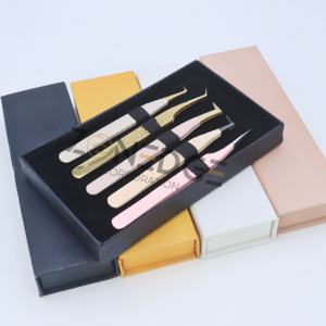 Juego de pinzas de extensión de pestañas de volumen de punta de fibra de acero inoxidable en caja personalizadas de alta calidad precios al por mayor de etiqueta privada - Product Image 3
