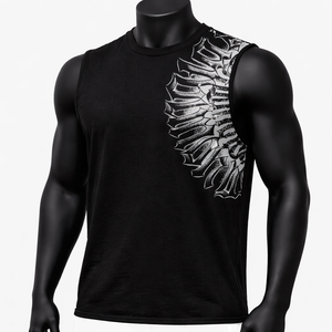 Camiseta sin mangas para hombre con estampado asimétrico de esqueleto y diseño de huesos, estilo streetwear, camiseta muscular gótica para fitness y gimnasio, chaleco de algodón personalizado. - Product Image 3