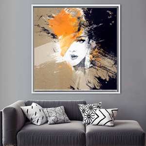 Art mural de portrait de luxe moderne : Tableau imprimé sur toile, design abstrait de femme, encadré blanc - Product Image 1