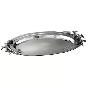 2025 Latest Ramadan Eid Festival <b>Table</b> <b>Top</b> Oval Shape Handmade Modern Luxury <b>Dishwasher</b> Safe Aluminium Silver Plated Serving - Product Image 3