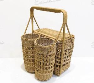 Cesta de Picnic de mimbre de sauce rectangular de diseño clásico, contenedor de alimentos, bolsa de cesto de diseño múltiple con compartimento de almacenamiento de botellas - Product Image 5